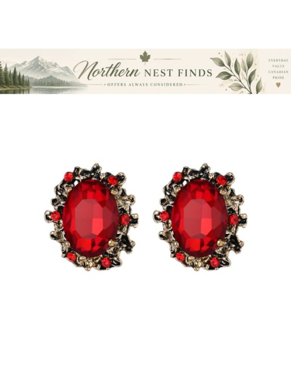 Victorian Style Crystal Floral Oval Stud Earrings